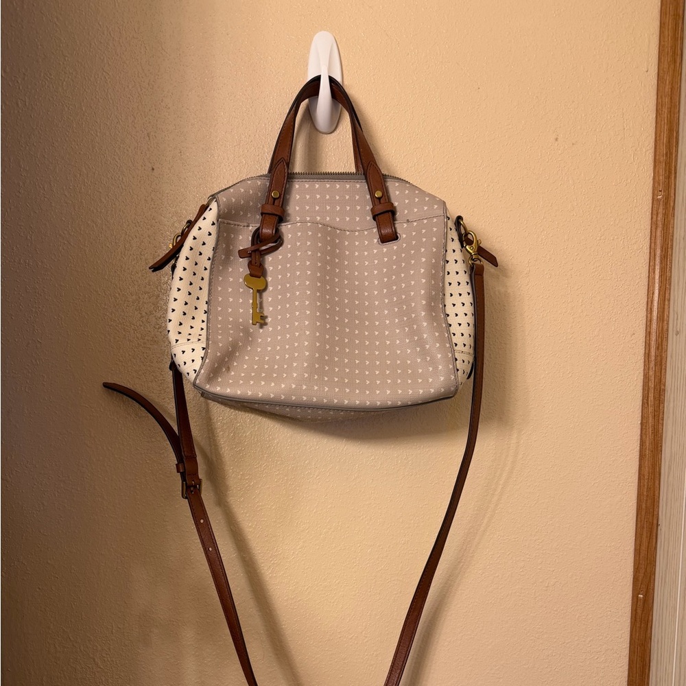 Fossil Tan and Cream Crossbody Bag